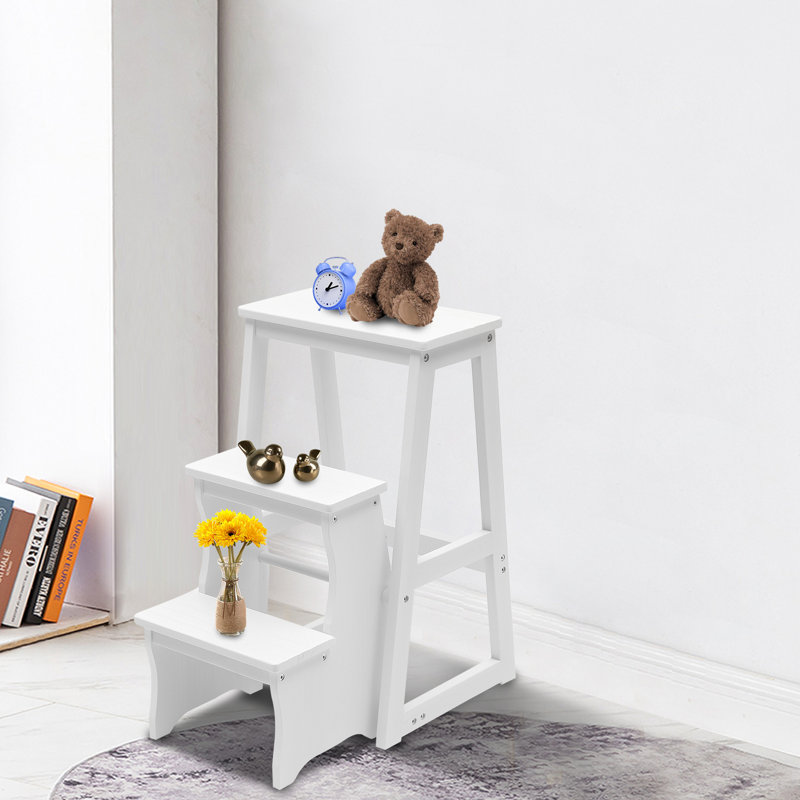 3 Step Wood Folding Step Stool WFX Utility Color White
